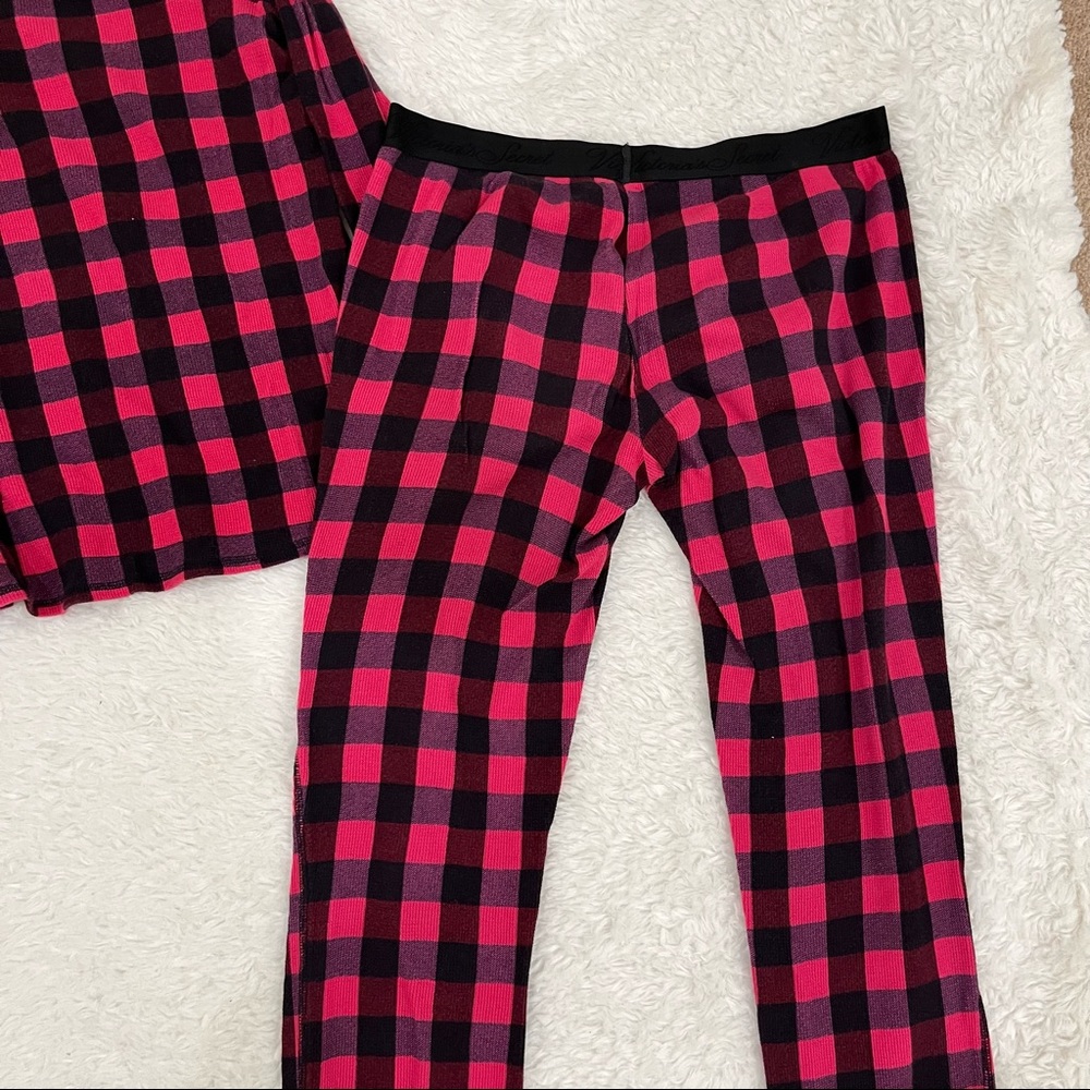 Victoria’s Secret Pink Black Plaid Thermal Pajama Set Medium - Picture 4 of 6